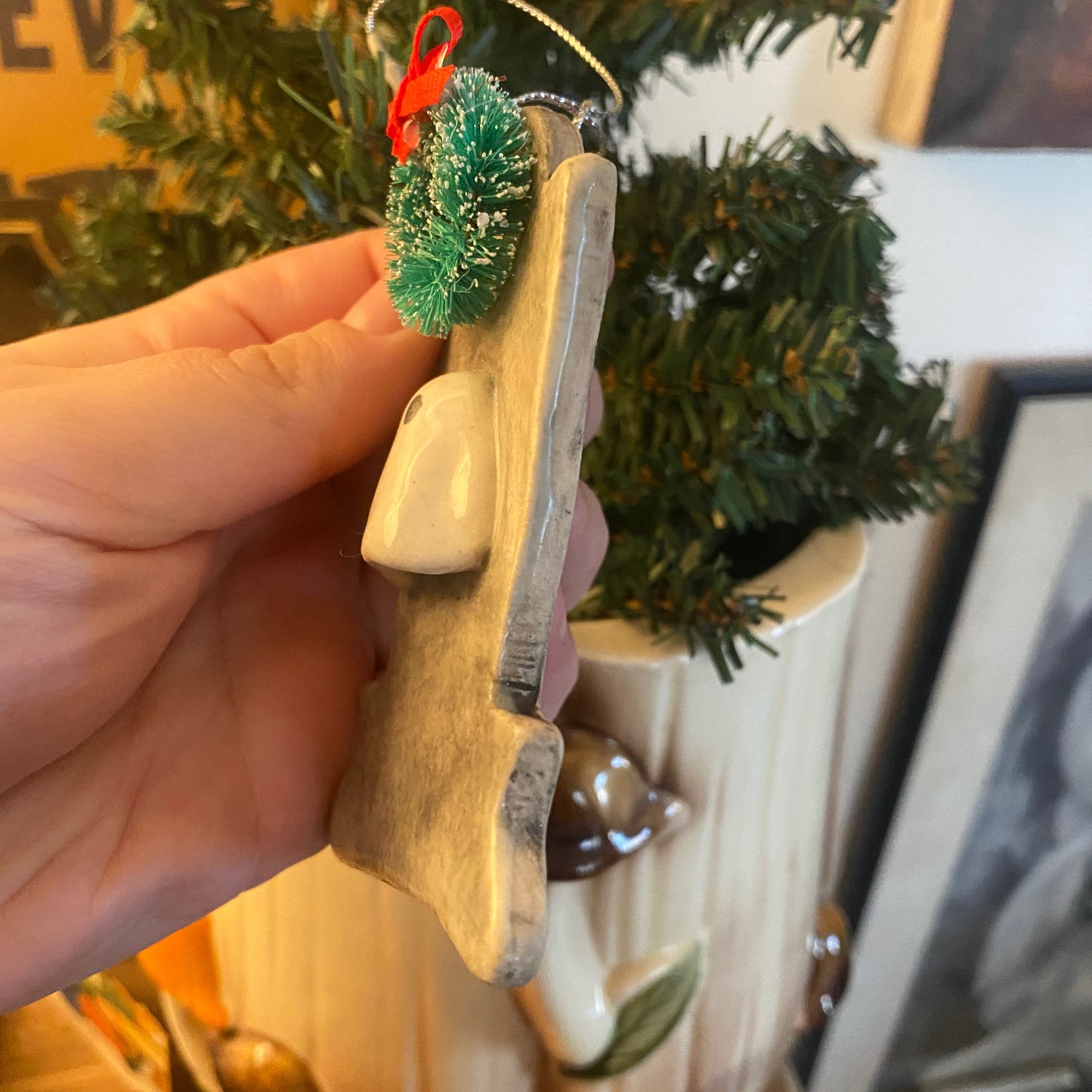 Handmade ceramic ghost tombstone wreath ornament