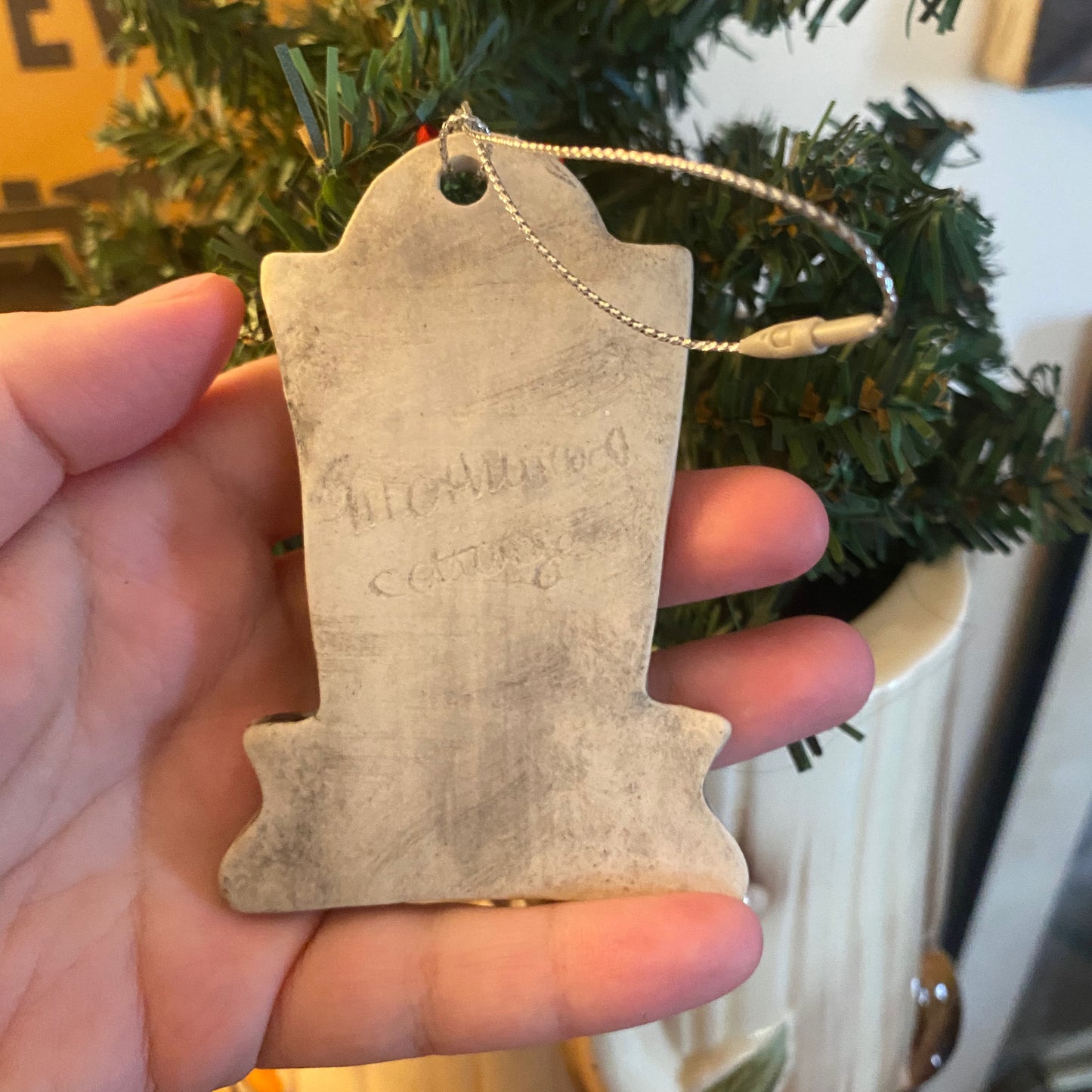 Handmade ceramic ghost tombstone wreath ornament