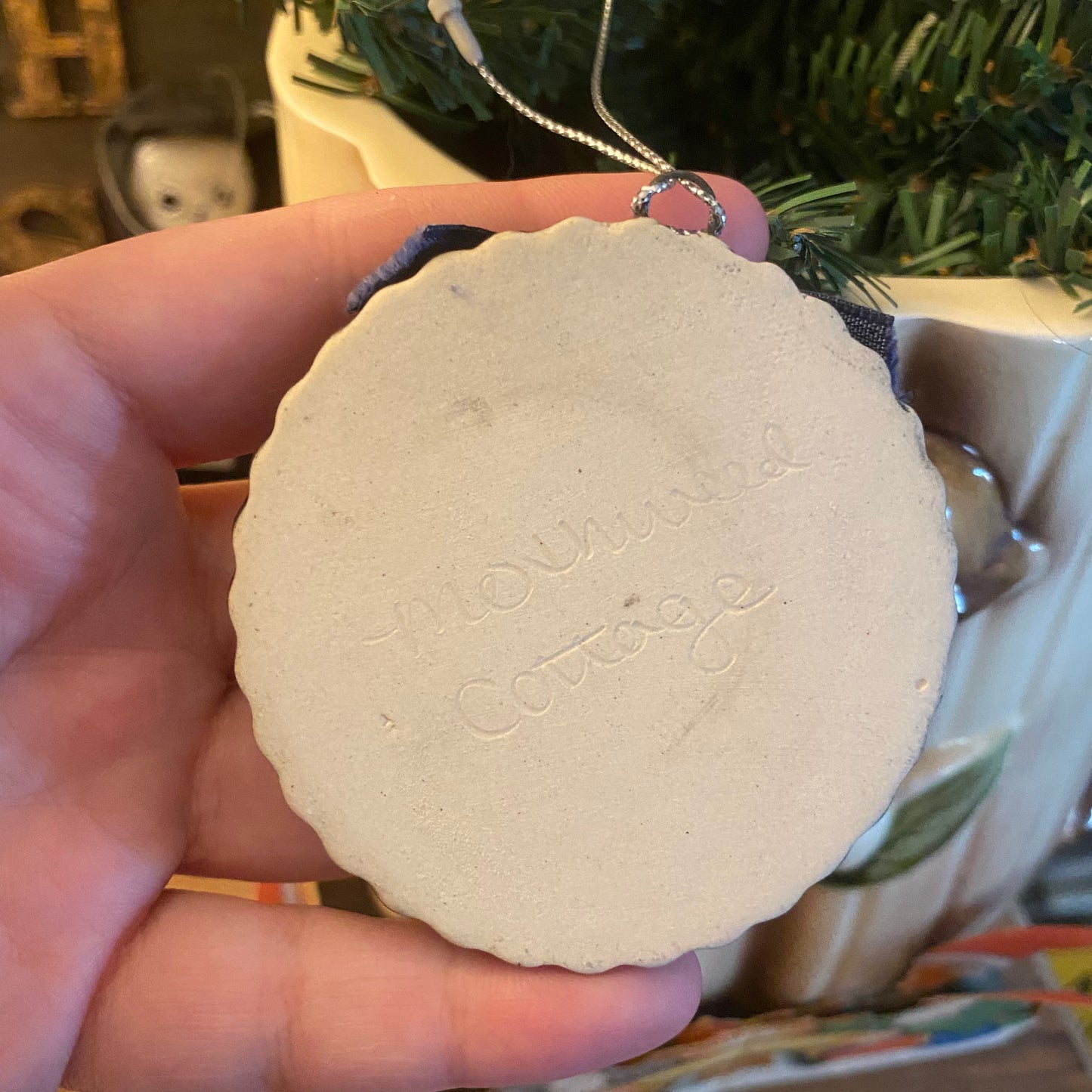 Handmade ceramic ghost portrait ornament