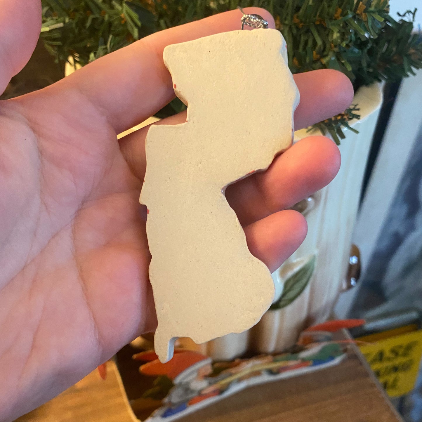 Handmade ceramic New Jersey blood spatter ornament
