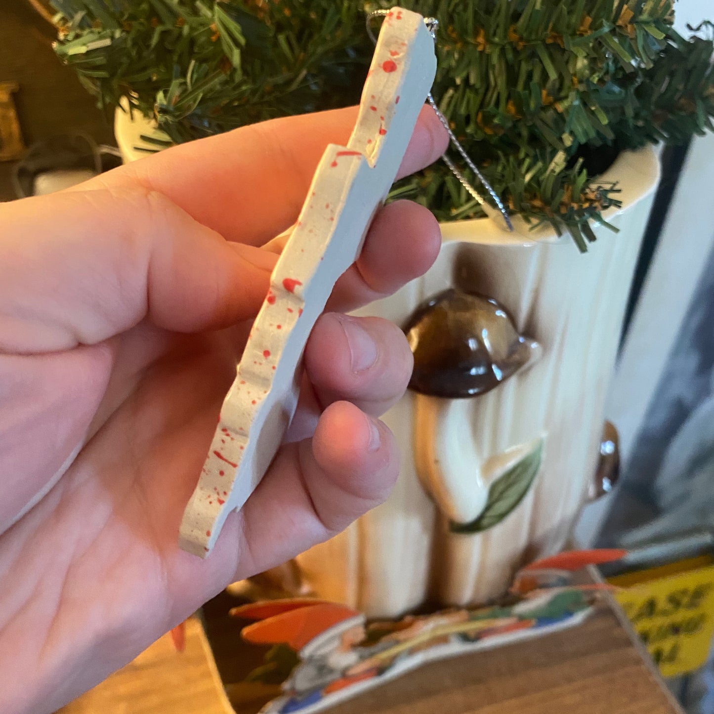 Handmade ceramic New Jersey blood spatter ornament
