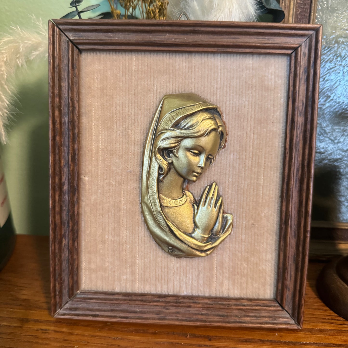 Vintage framed Virgin Mary wall hanging
