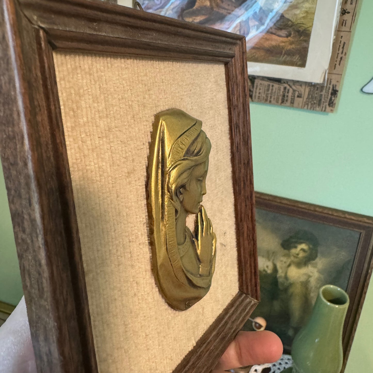 Vintage framed Virgin Mary wall hanging