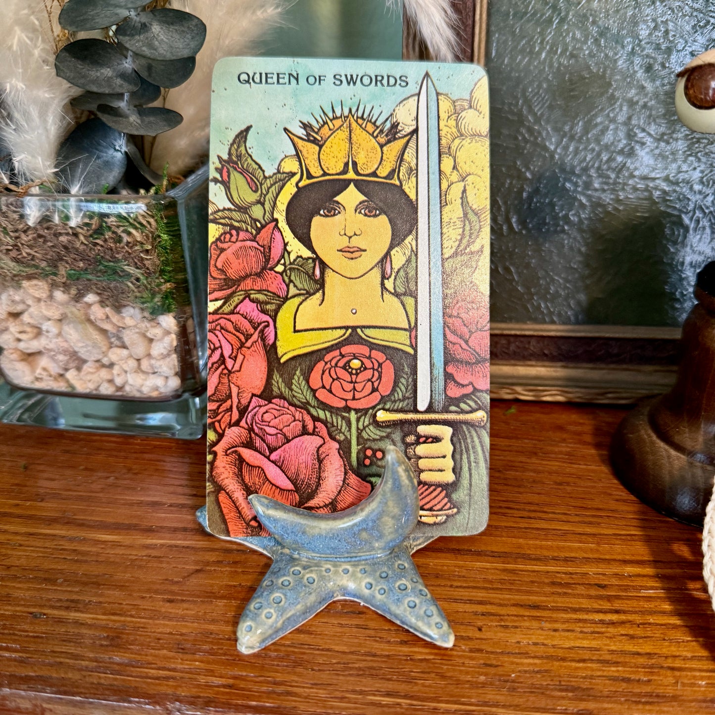 Handmade ceramic crescent moon and star tarot card holder. *SECONDS*