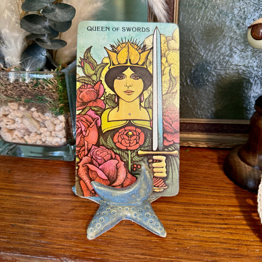 Handmade ceramic crescent moon and star tarot card holder. *SECONDS*