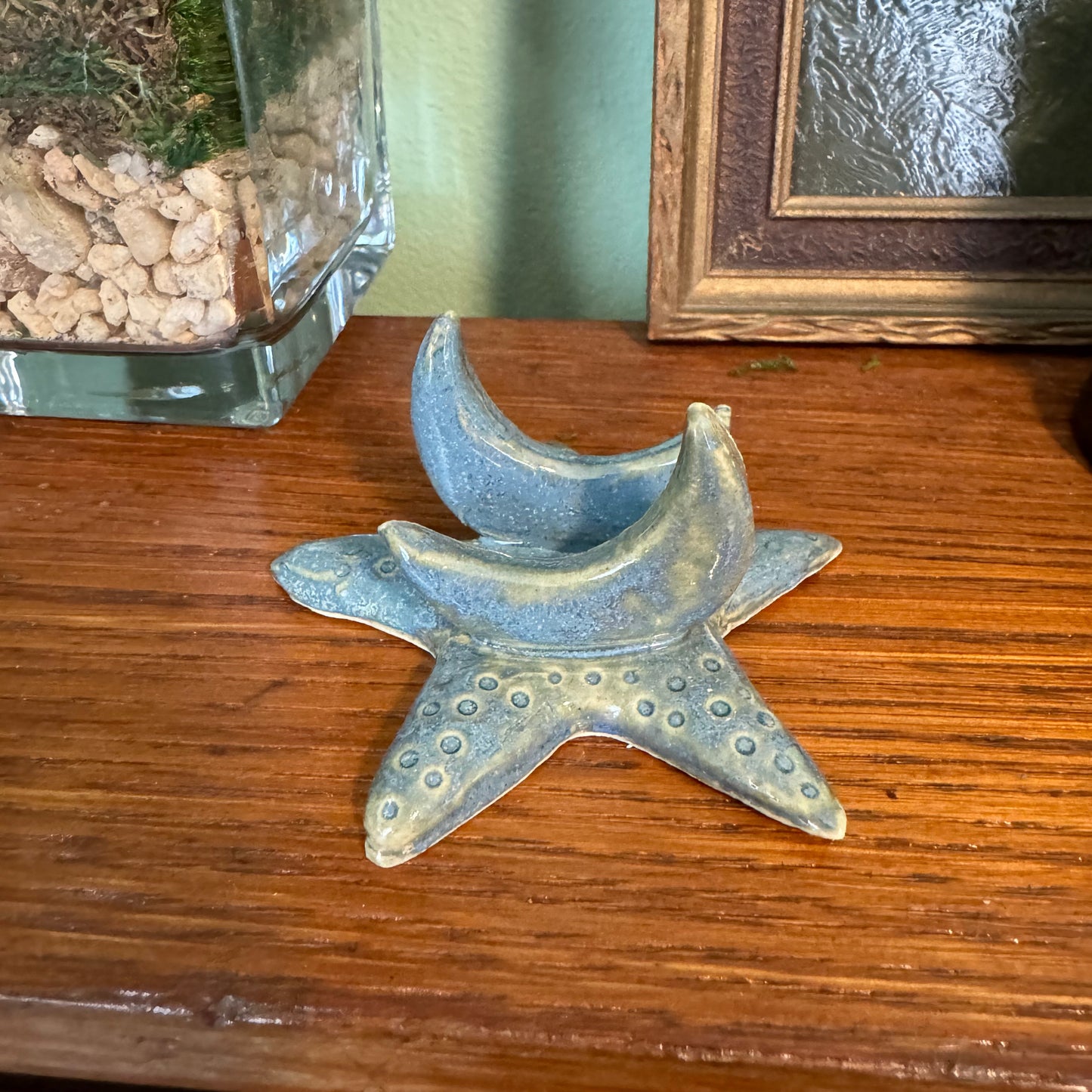 Handmade ceramic crescent moon and star tarot card holder. *SECONDS*