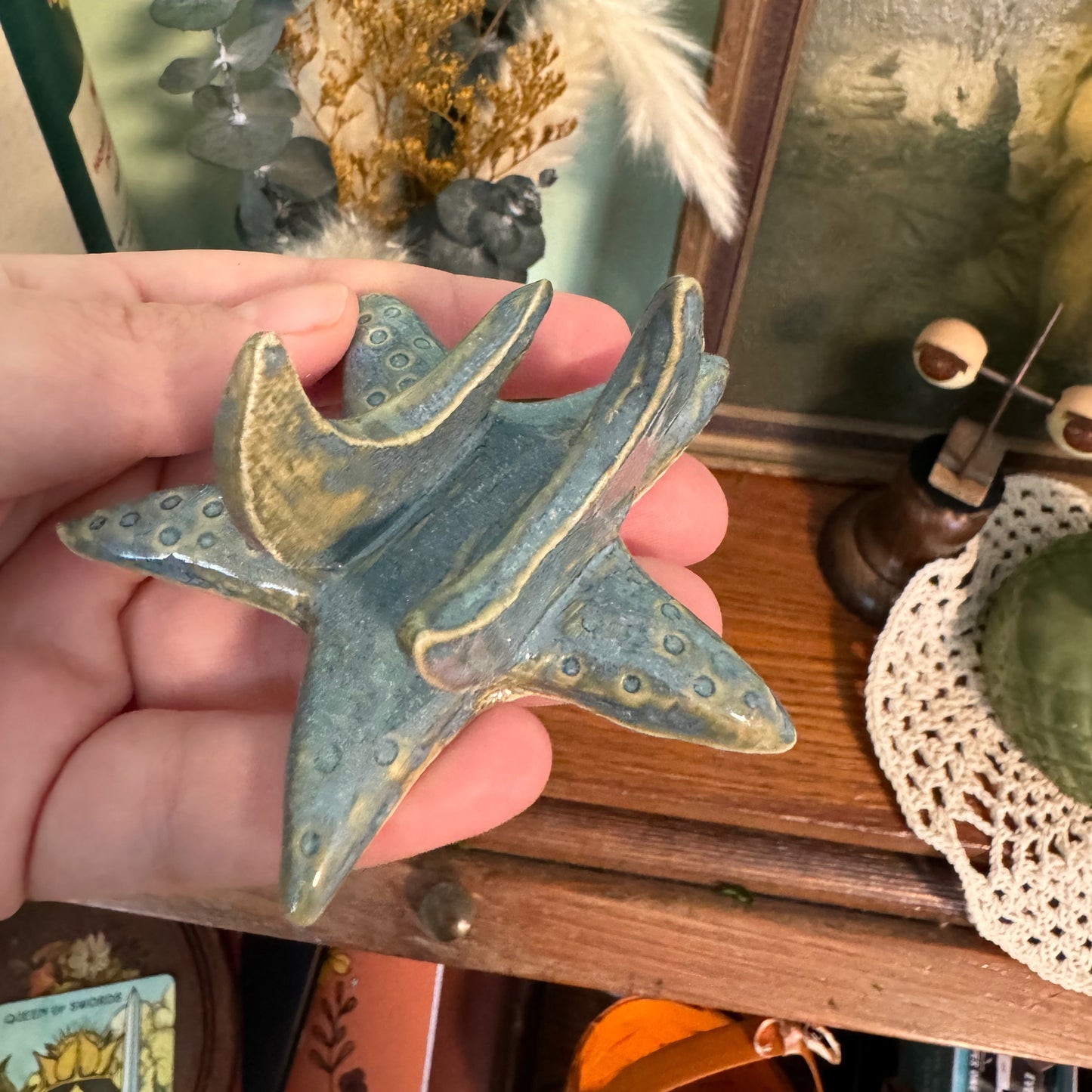 Handmade ceramic crescent moon and star tarot card holder. *SECONDS*