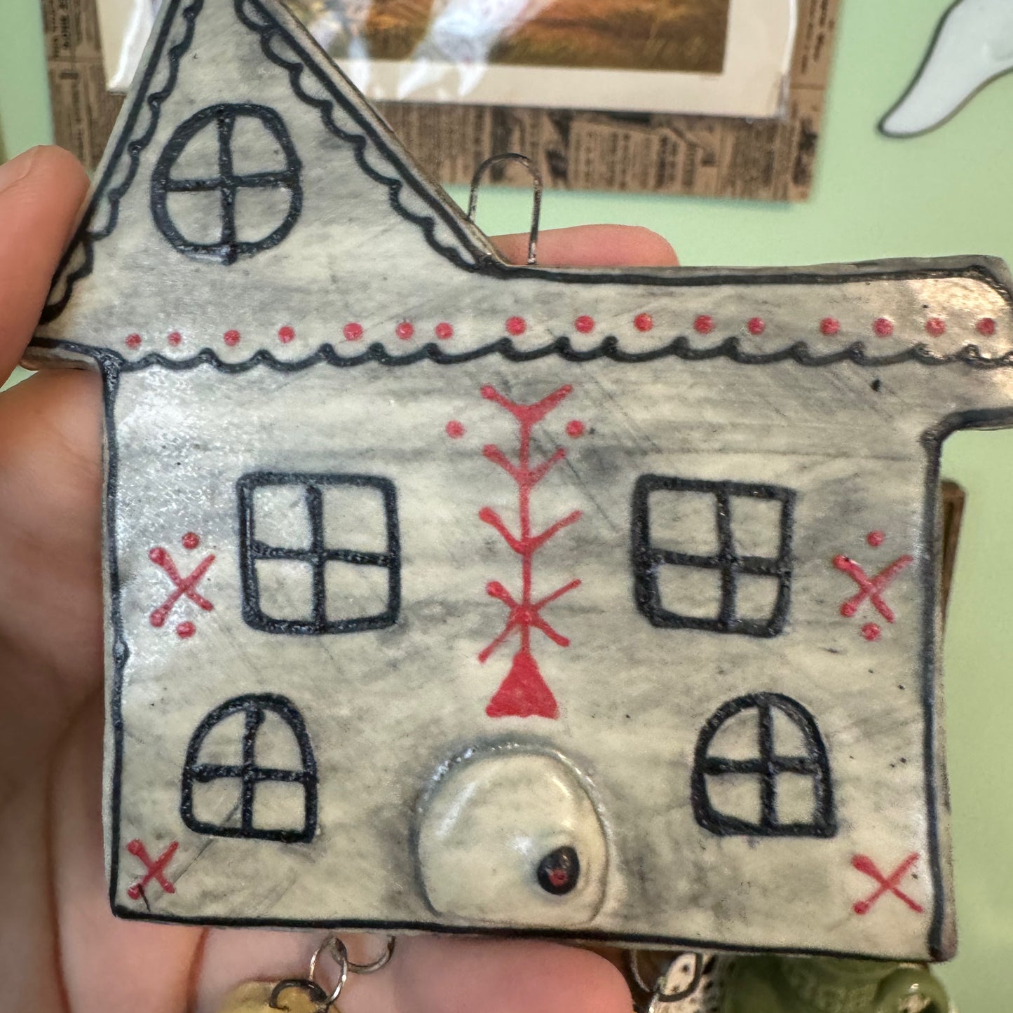 Ceramic Baba Yaga's hut wall hanging