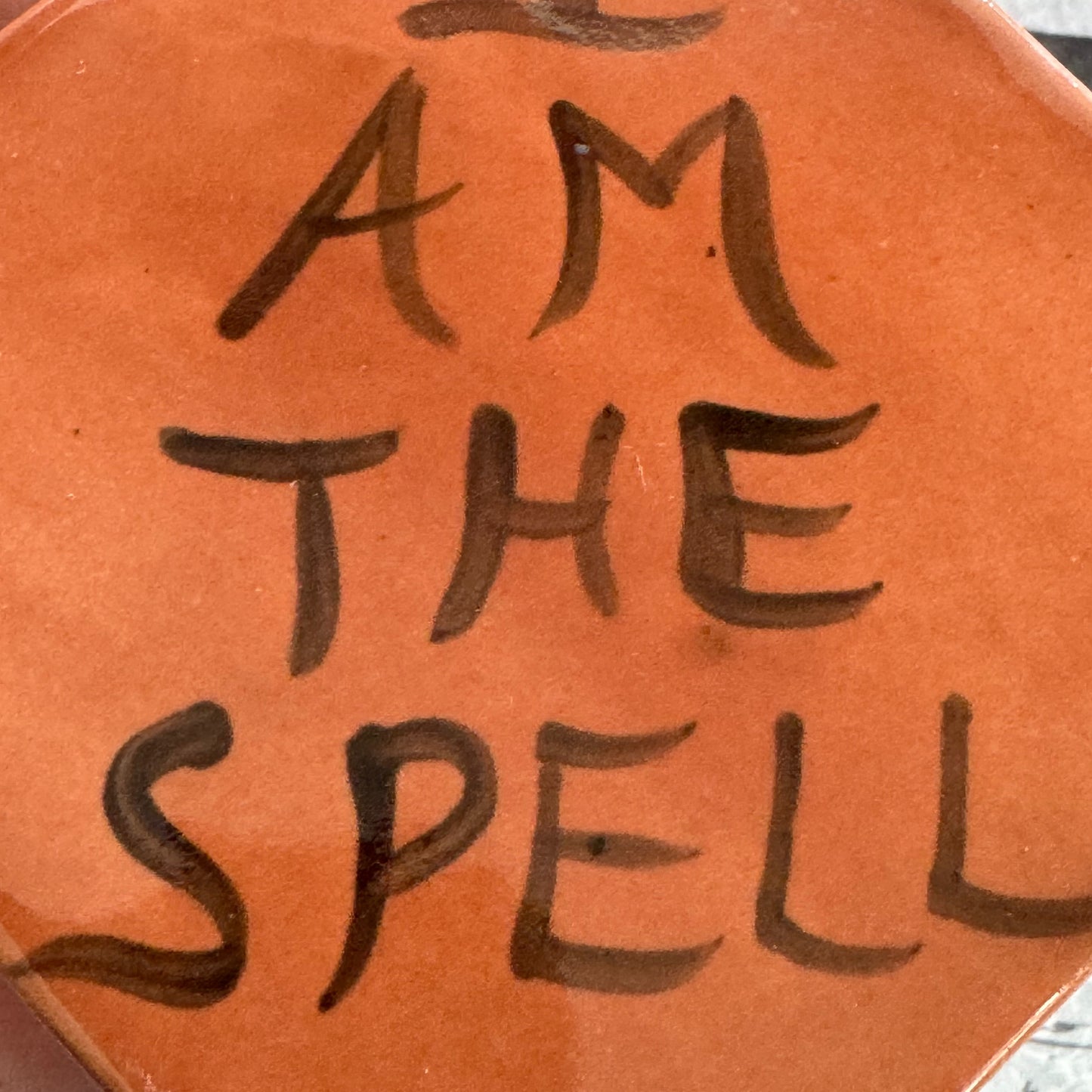 Handmade ceramic I Am the Spell wall hanging- burnt orange