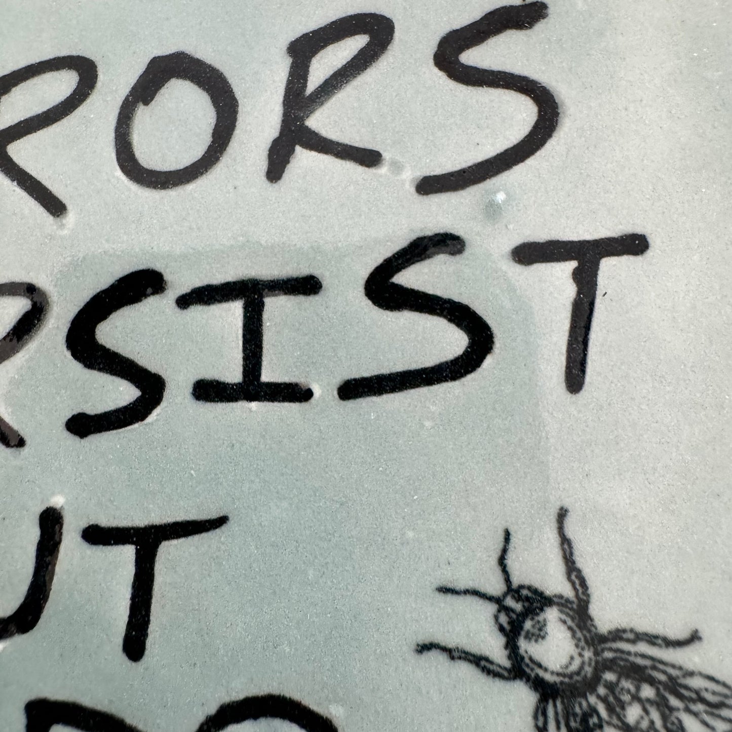 Handmade ceramic The Horrors Persist But So Do I wall hanging in blue grey
