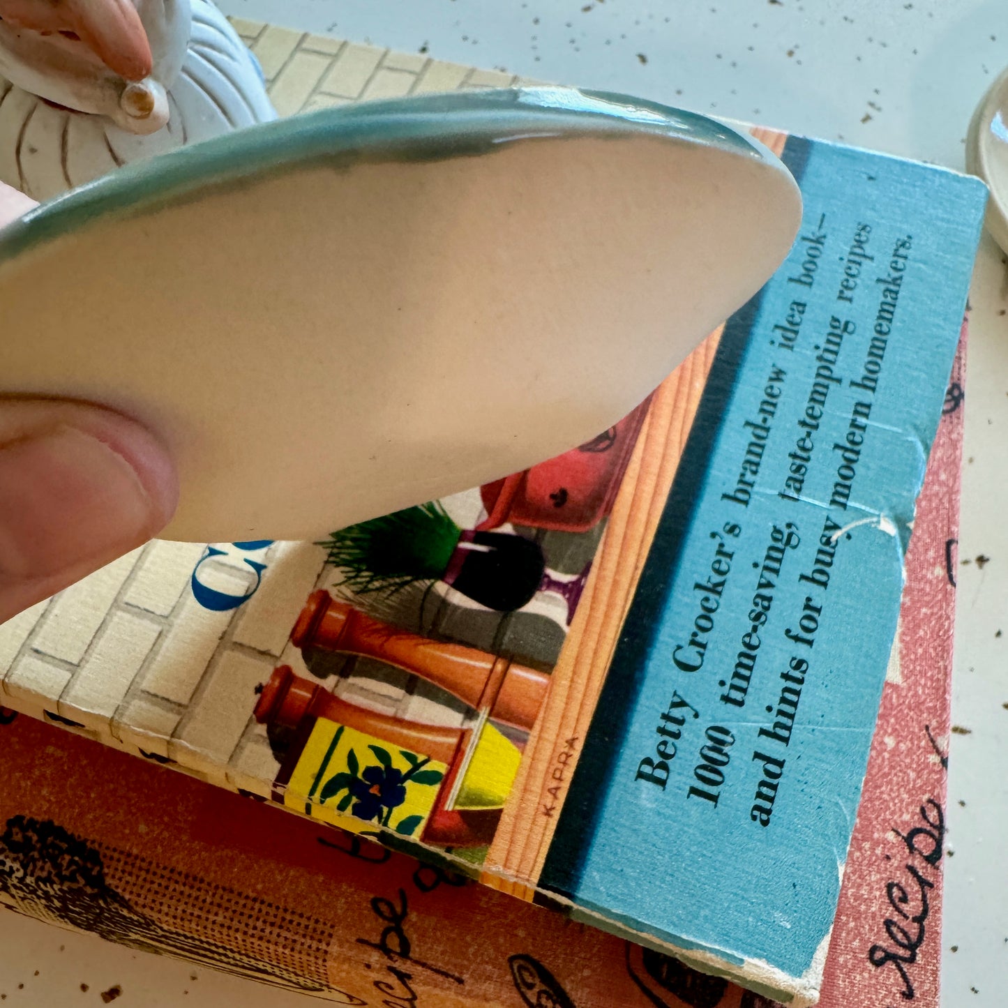 Handmade ceramic Kitchen Witch spoon rest - light grey blue