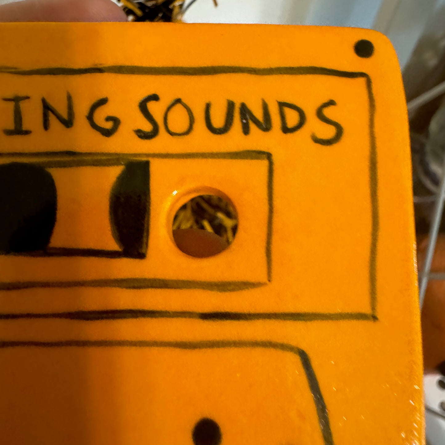 Handmade ceramic Halloween Chilling Sounds cassette tape ornament