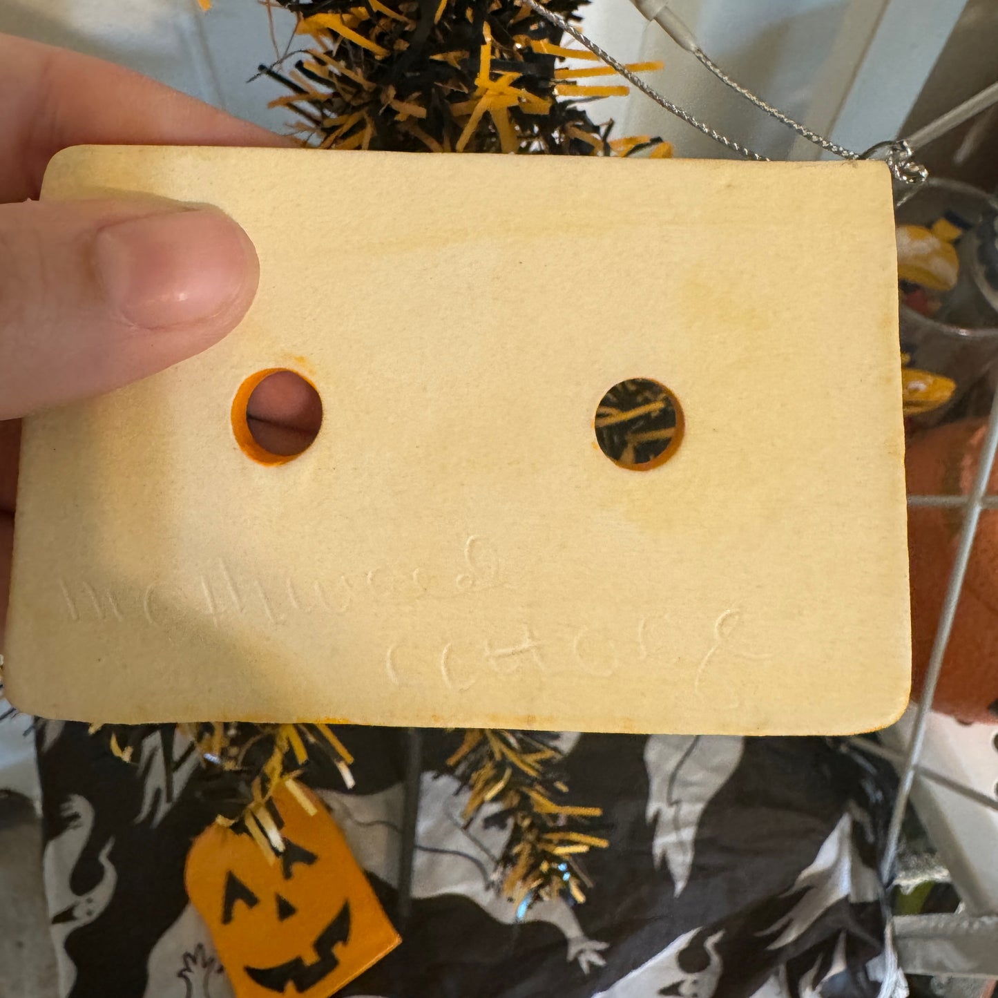 Handmade ceramic Halloween Chilling Sounds cassette tape ornament