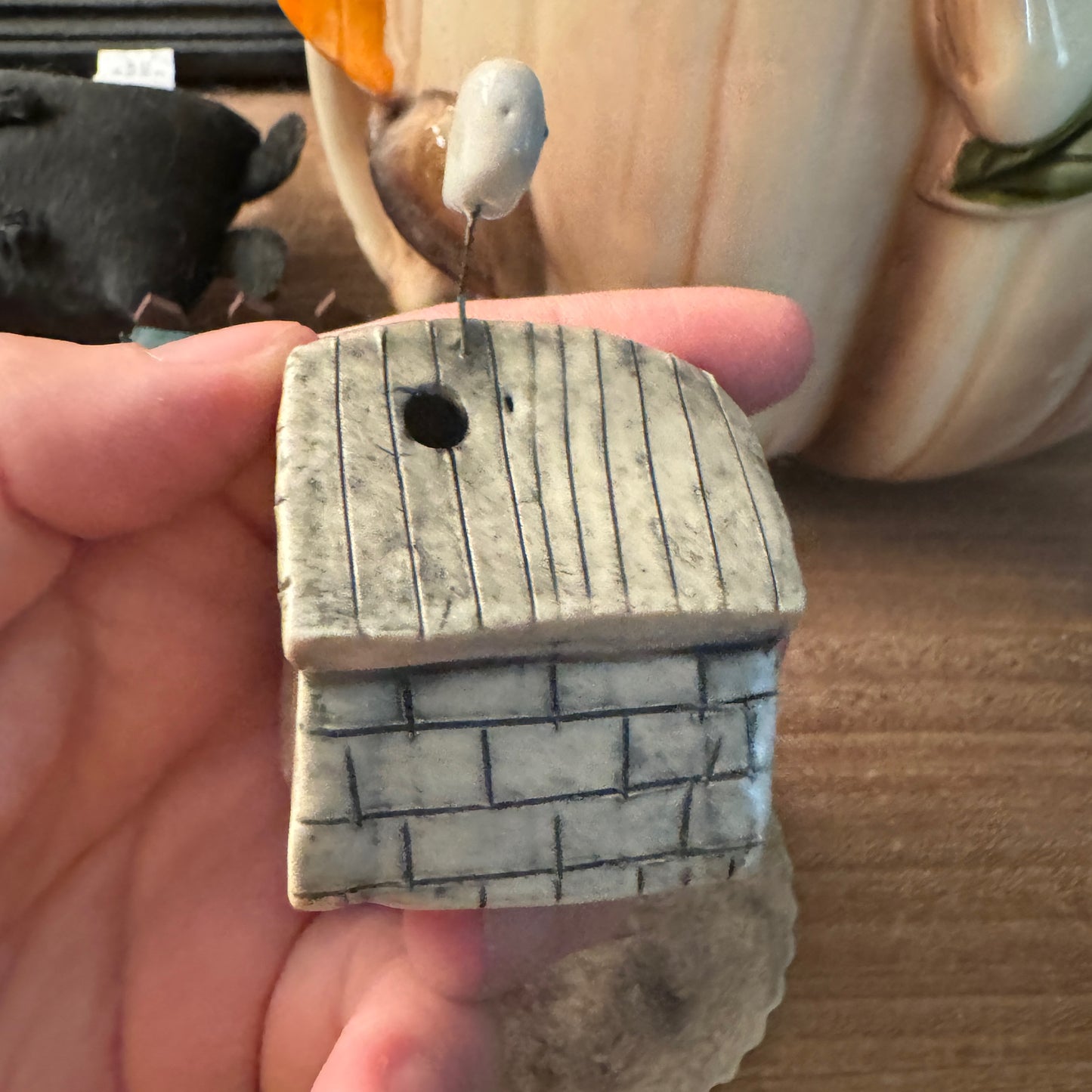 Ceramic haunted mausoleum incense burner