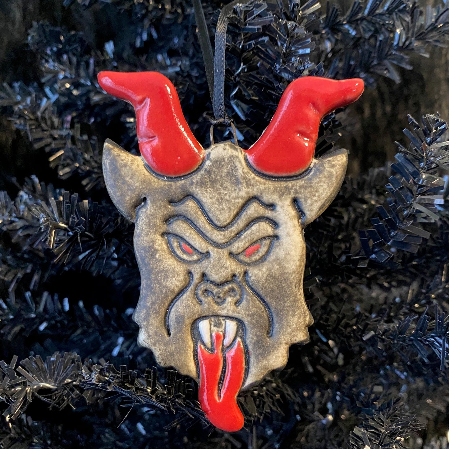 Handmade ceramic Krampus ornament