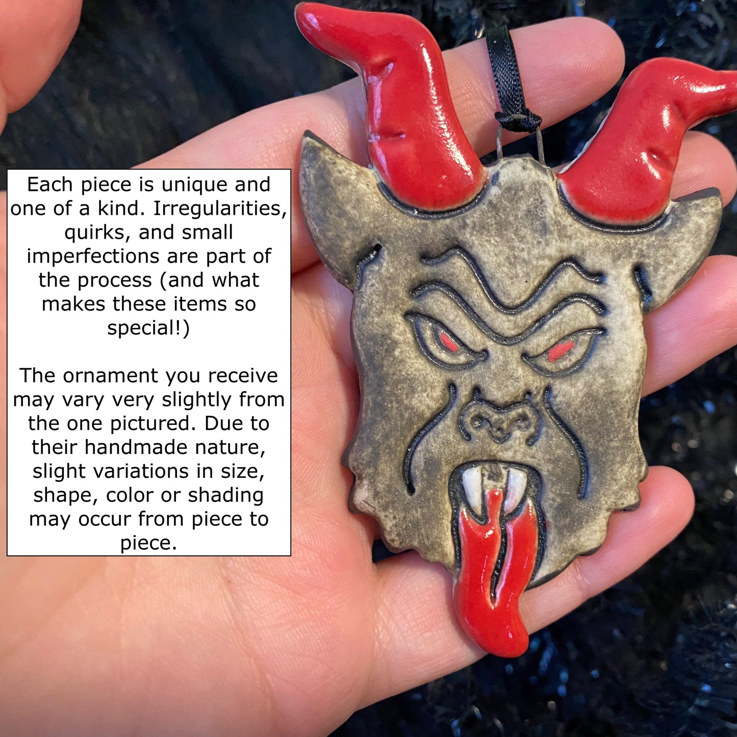 Handmade ceramic Krampus ornament