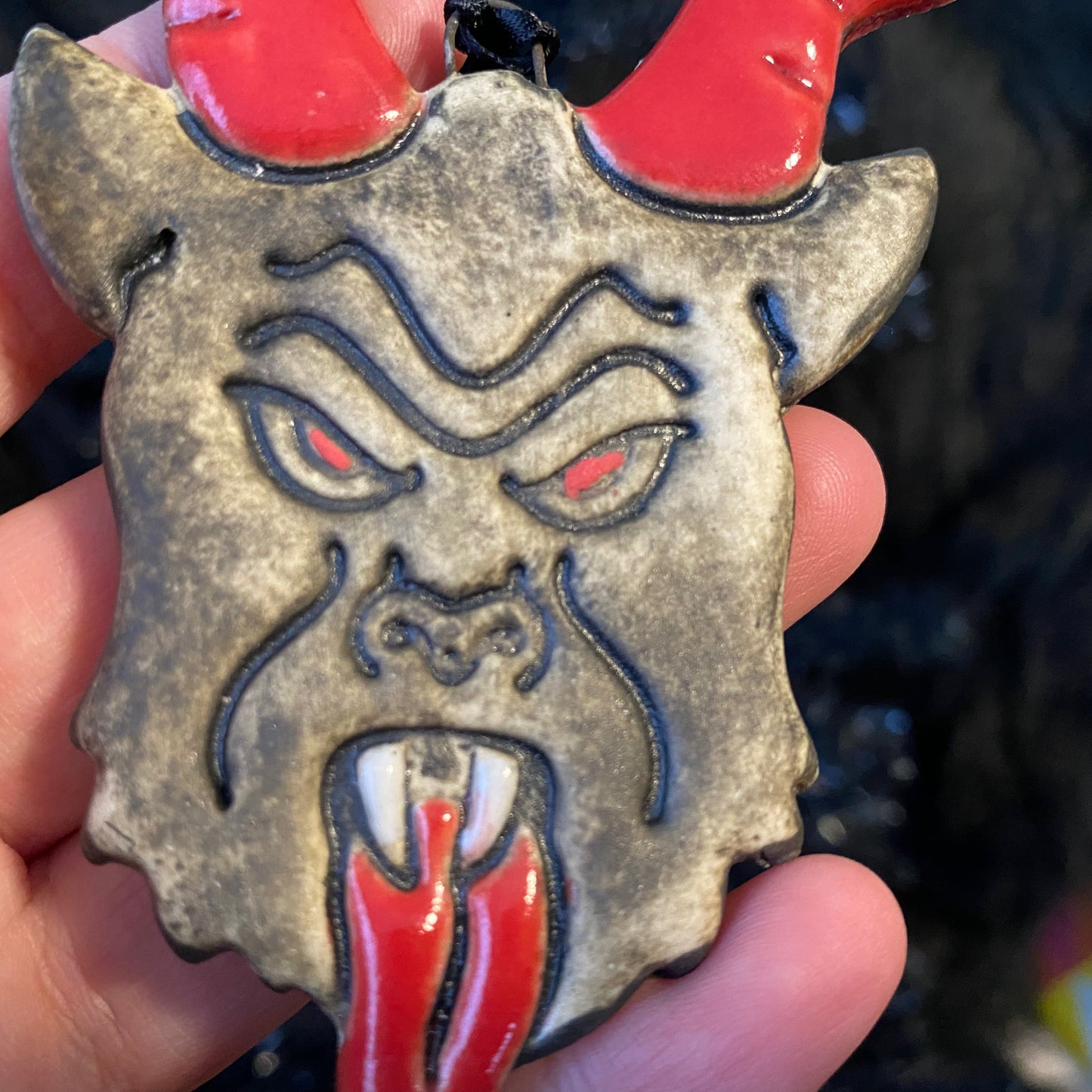 Handmade ceramic Krampus ornament