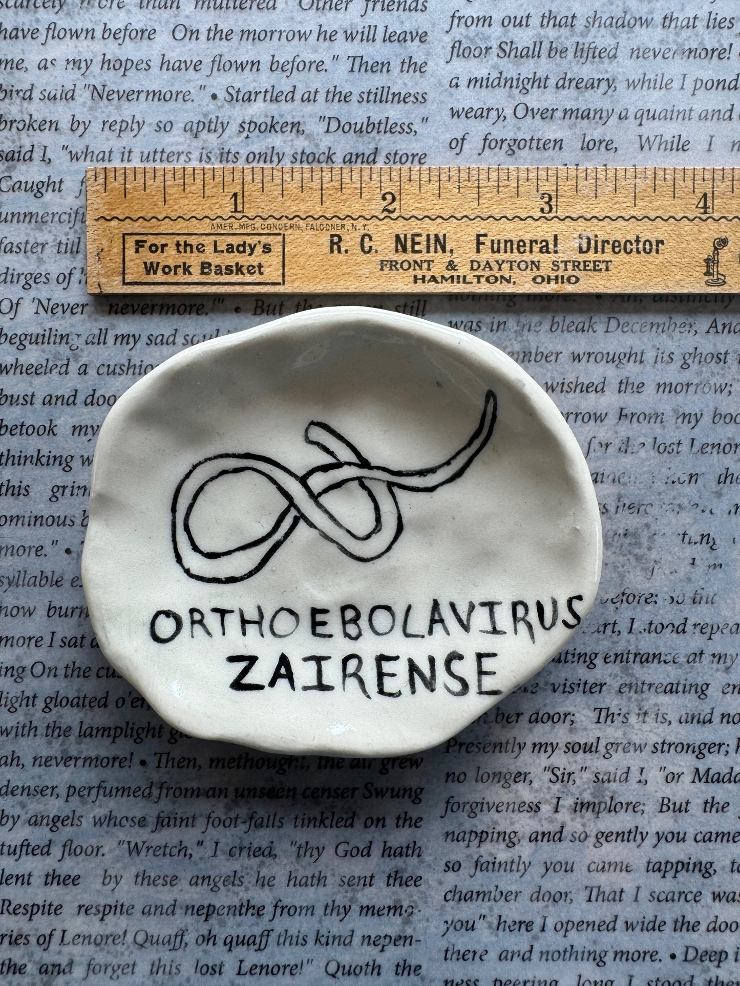 Ceramic Ebola virus illustration trinket dish