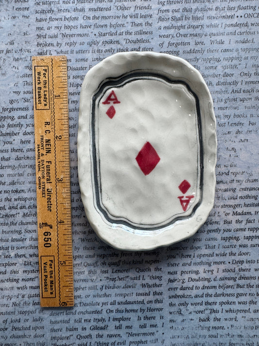 Ceramic ace of diamonds playing card trinket dish