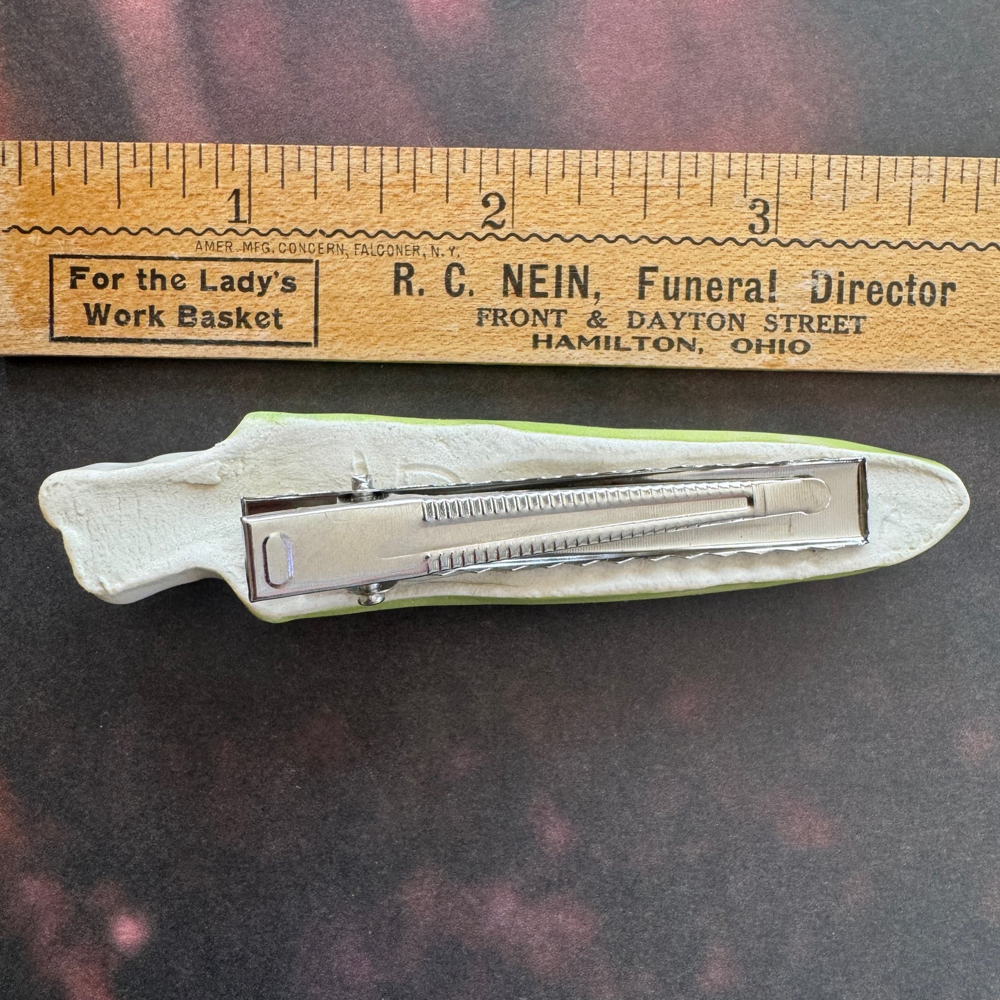 Handmade ceramic green witch finger hair clip