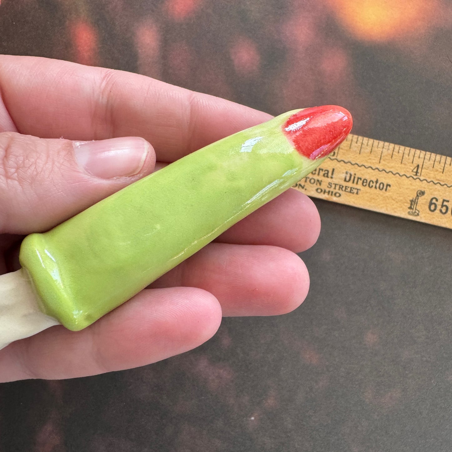 Handmade ceramic green witch finger hair clip
