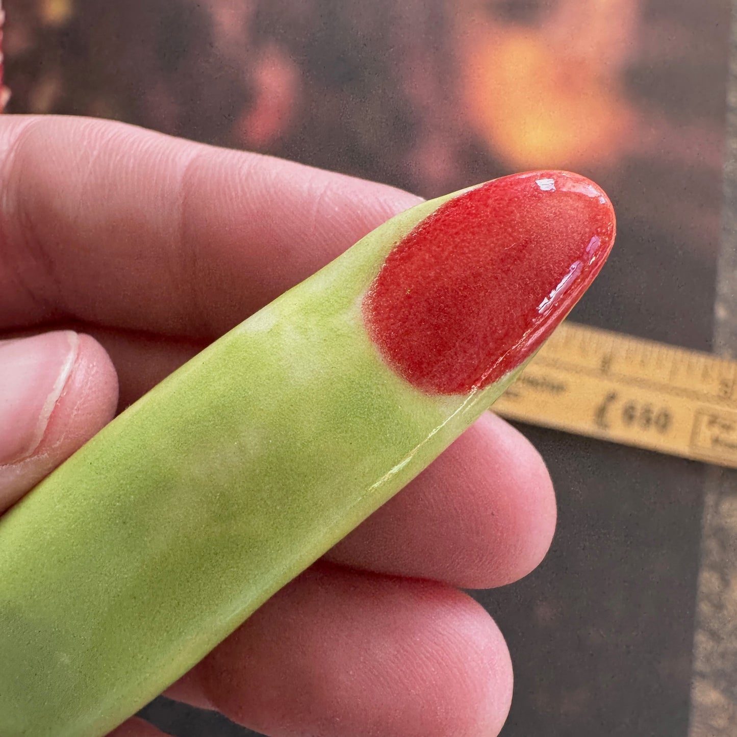 Handmade ceramic green witch finger hair clip