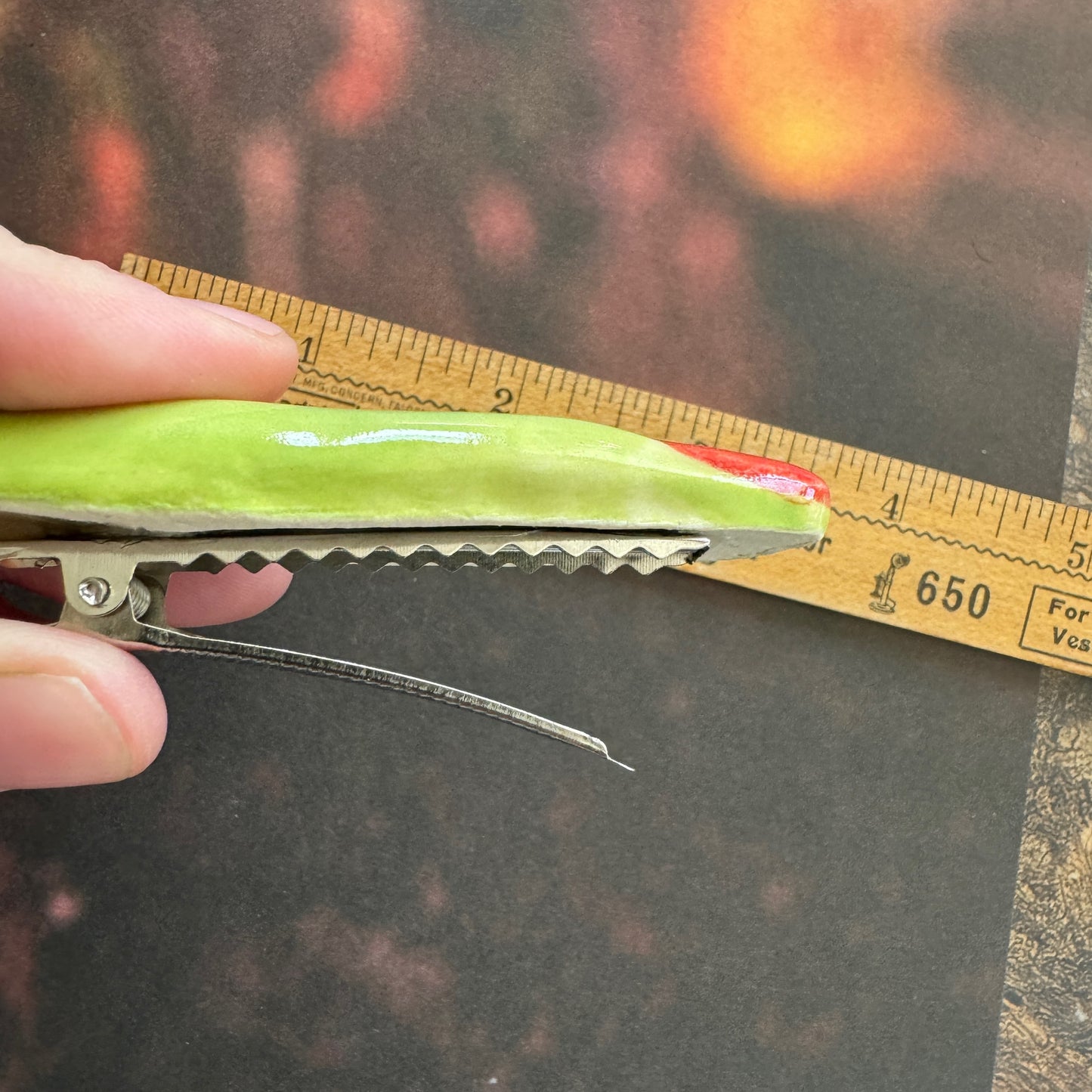 Handmade ceramic green witch finger hair clip
