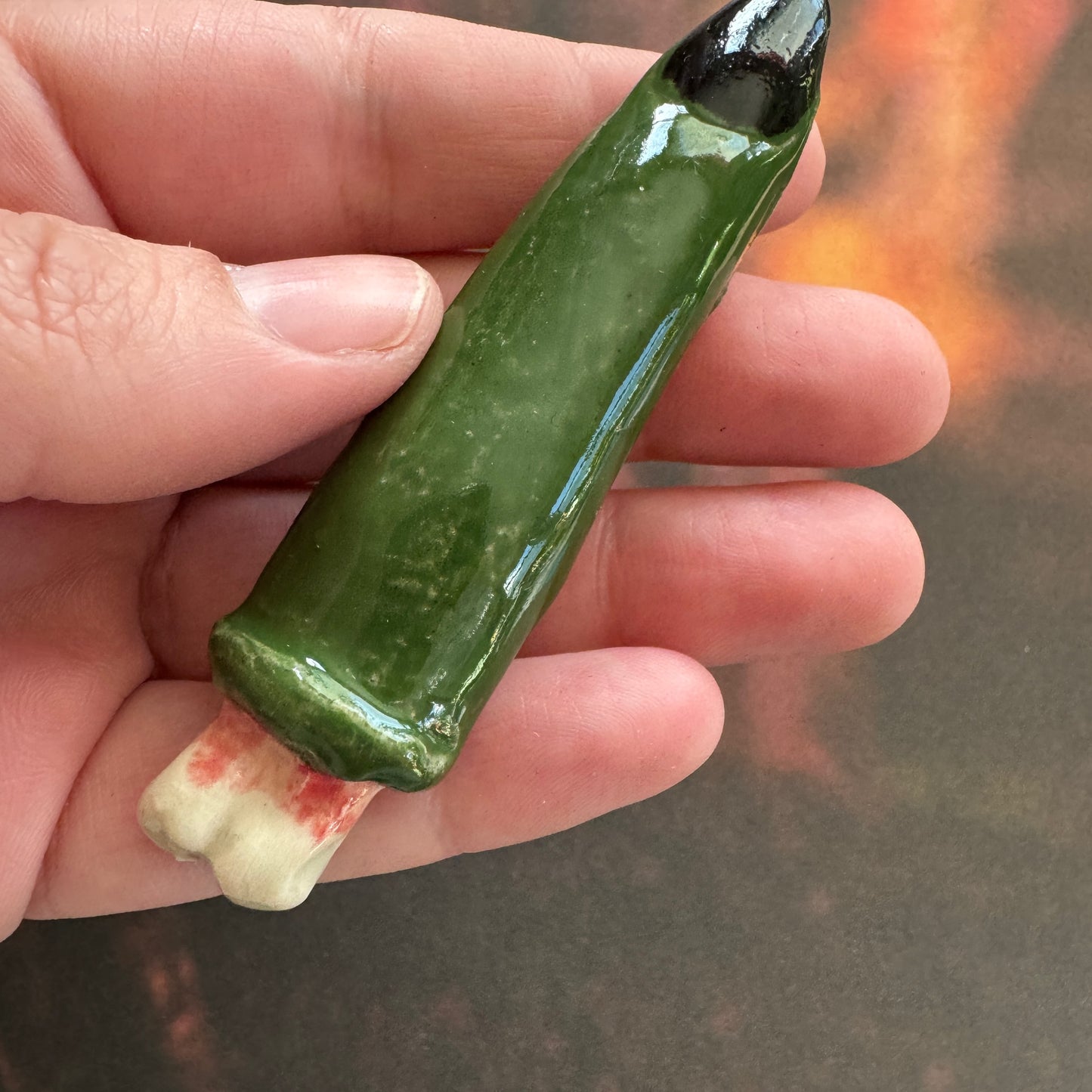 Handmade ceramic green monster finger hair clip