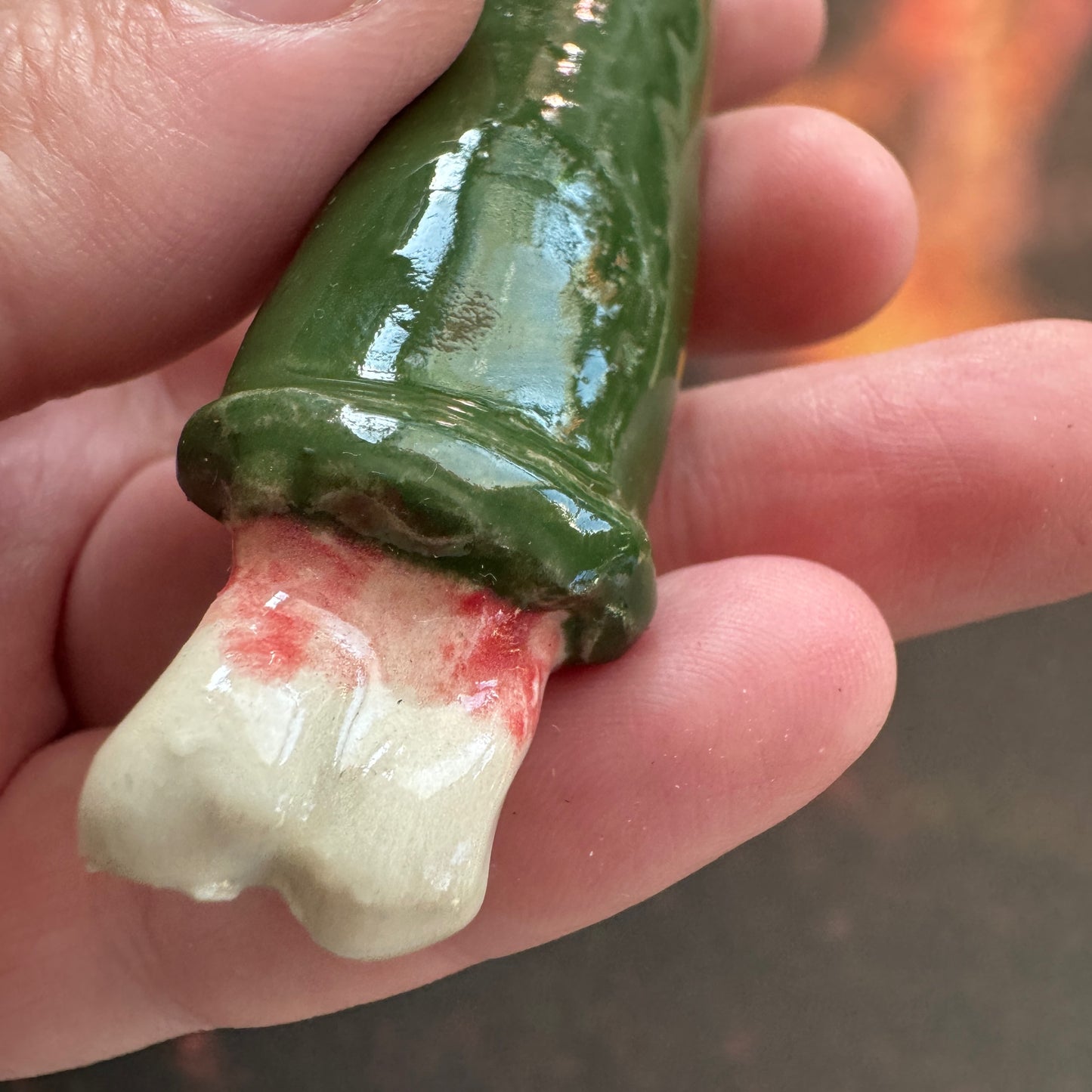 Handmade ceramic green monster finger hair clip