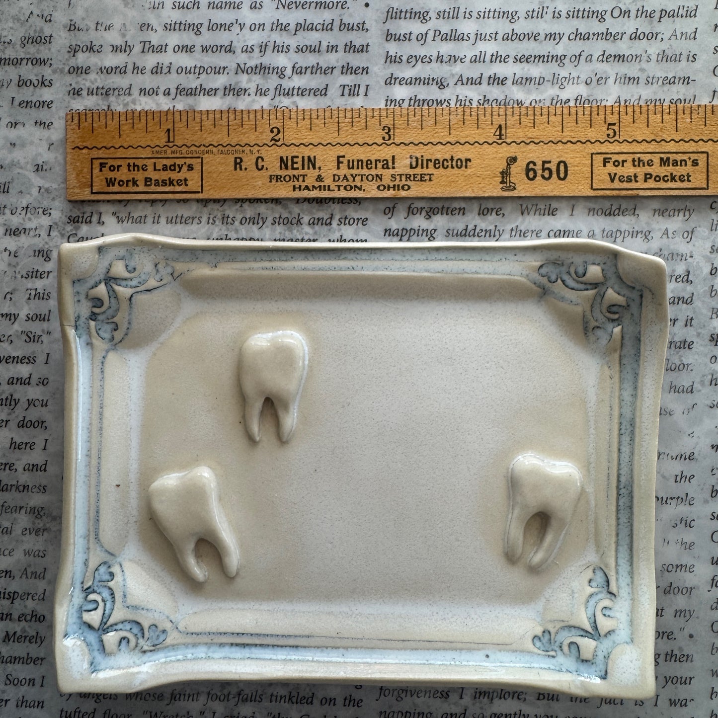 Handmade ceramic teeth curio tray trinket dish