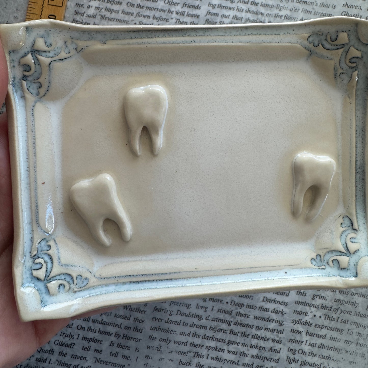 Handmade ceramic teeth curio tray trinket dish