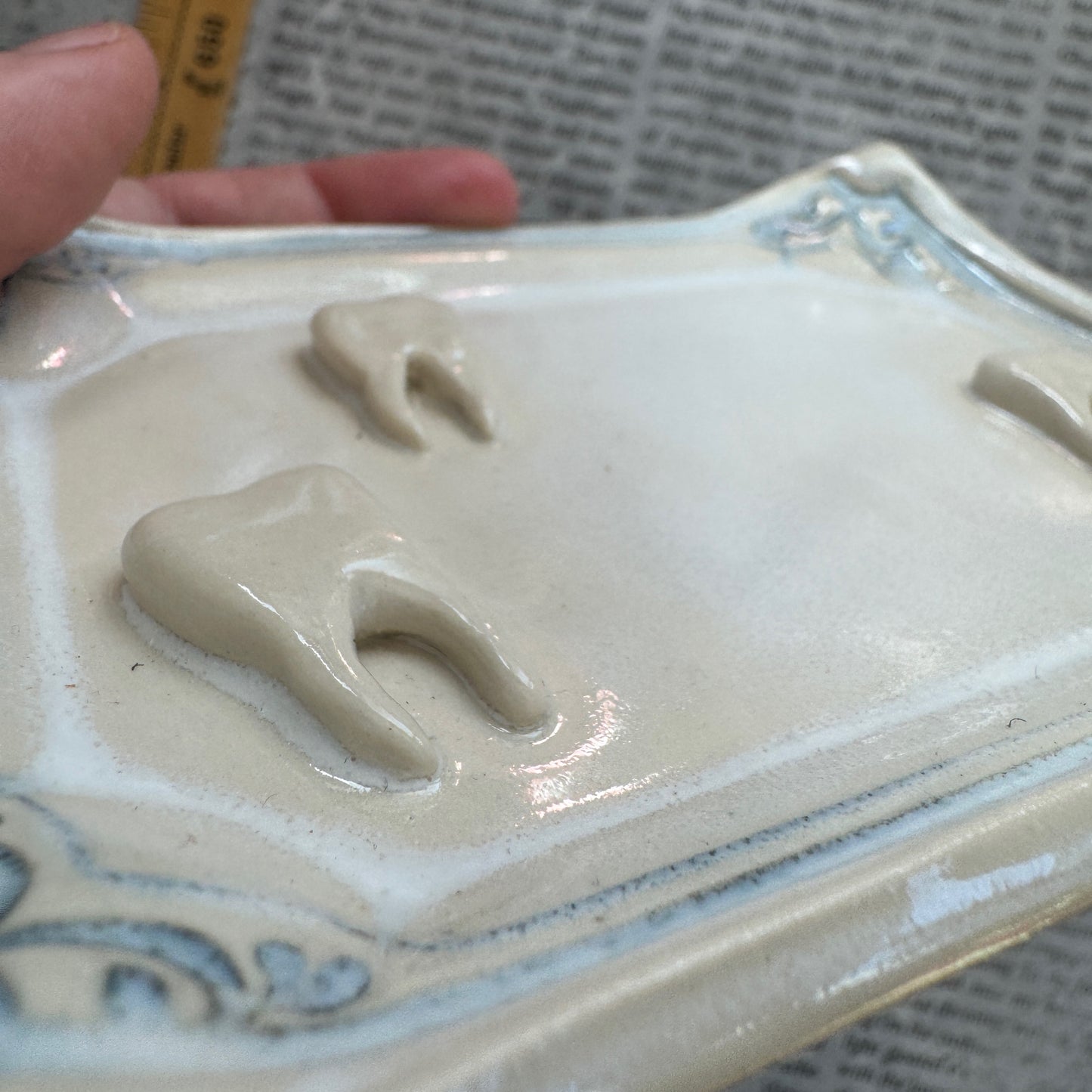 Handmade ceramic teeth curio tray trinket dish
