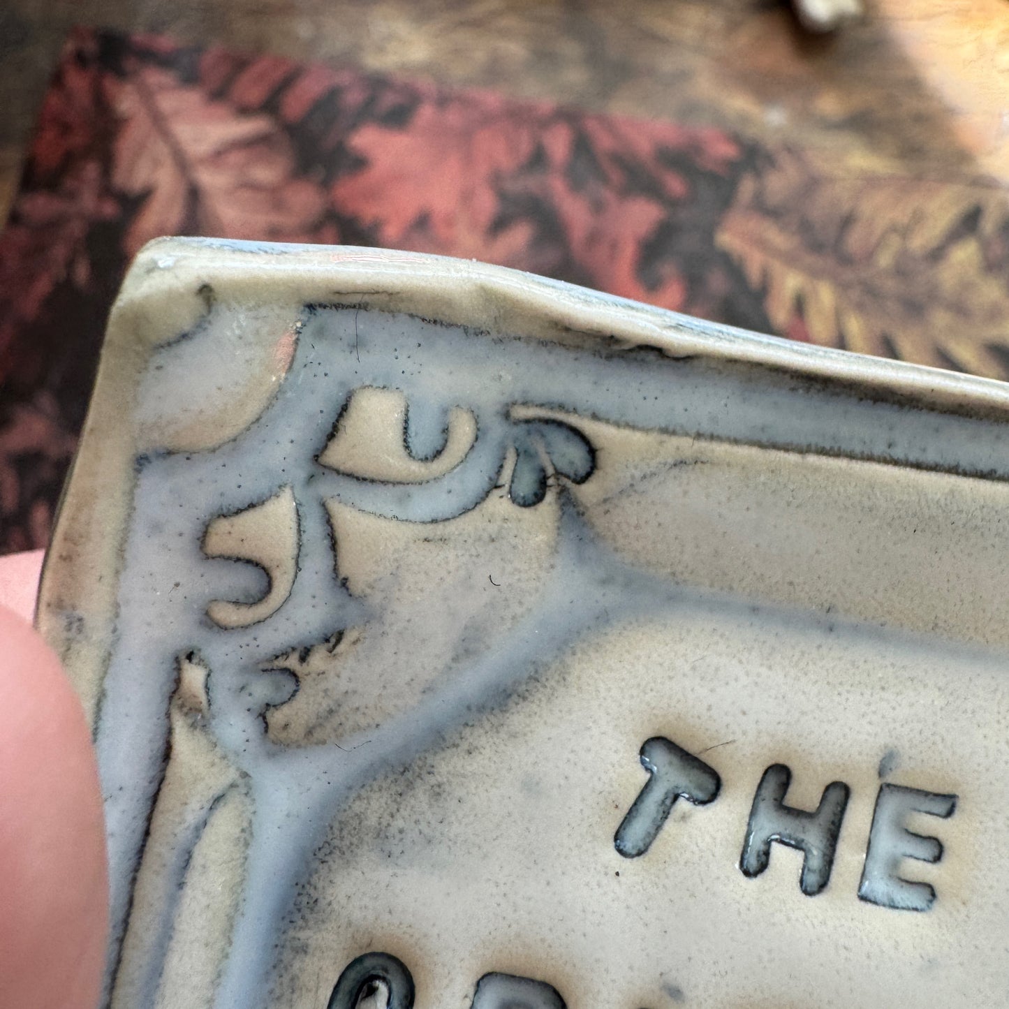 Handmade ceramic Worms Crawl In Worms Crawl Out curio trinket tray