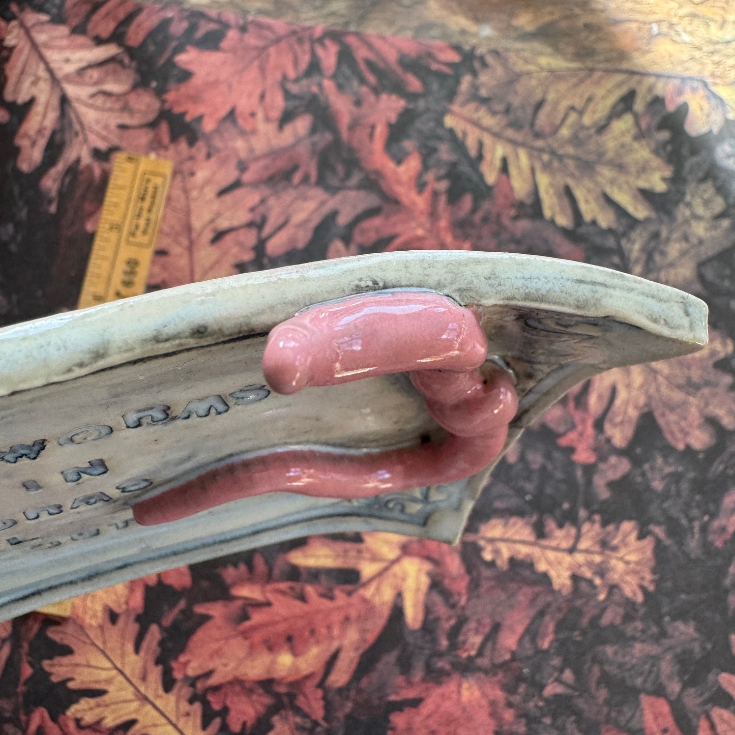 Handmade ceramic Worms Crawl In Worms Crawl Out curio trinket tray