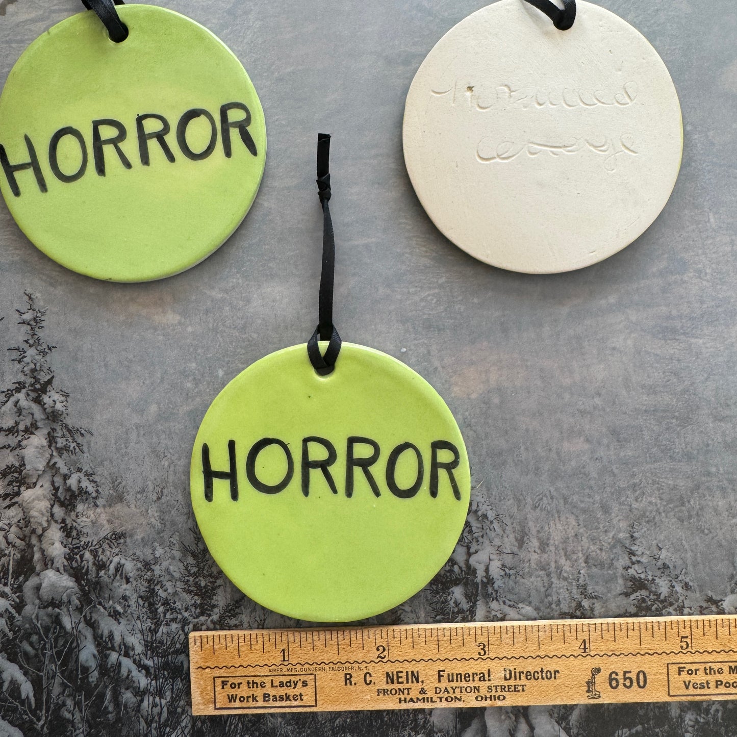 Handmade ceramic horror sticker ornament