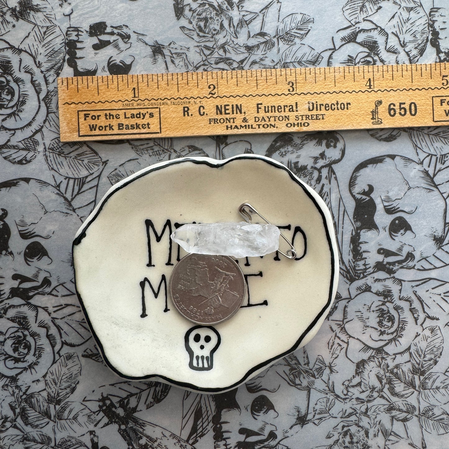 Handmade ceramic memento mori trinket dish