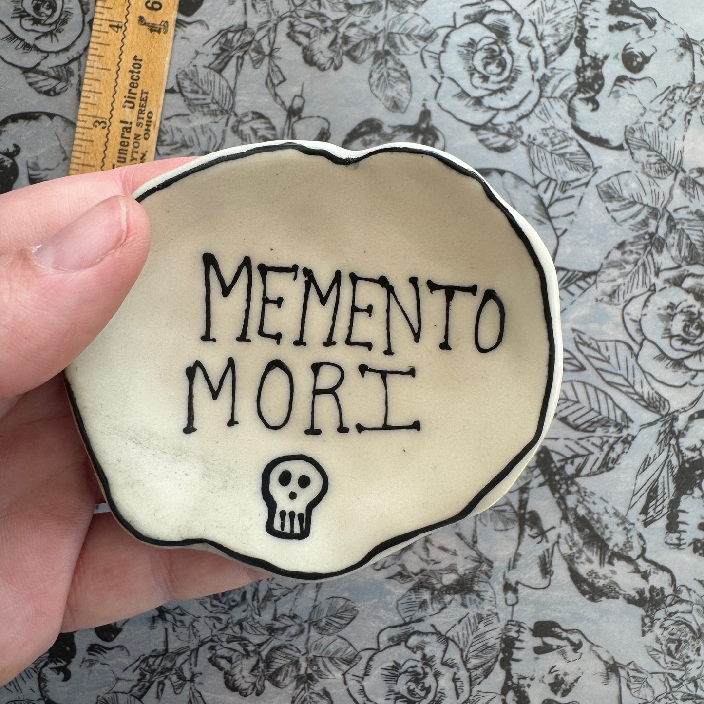 Handmade ceramic memento mori trinket dish