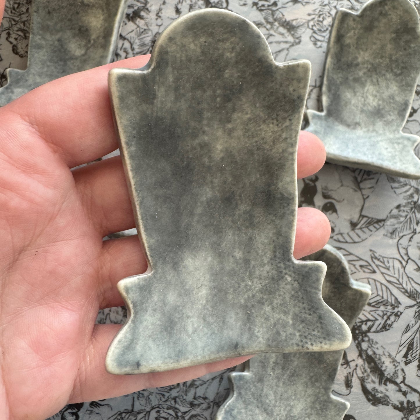 Handmade ceramic tombstone trinket dish