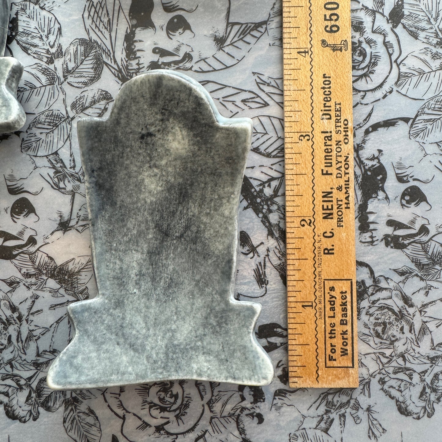 Handmade ceramic tombstone trinket dish