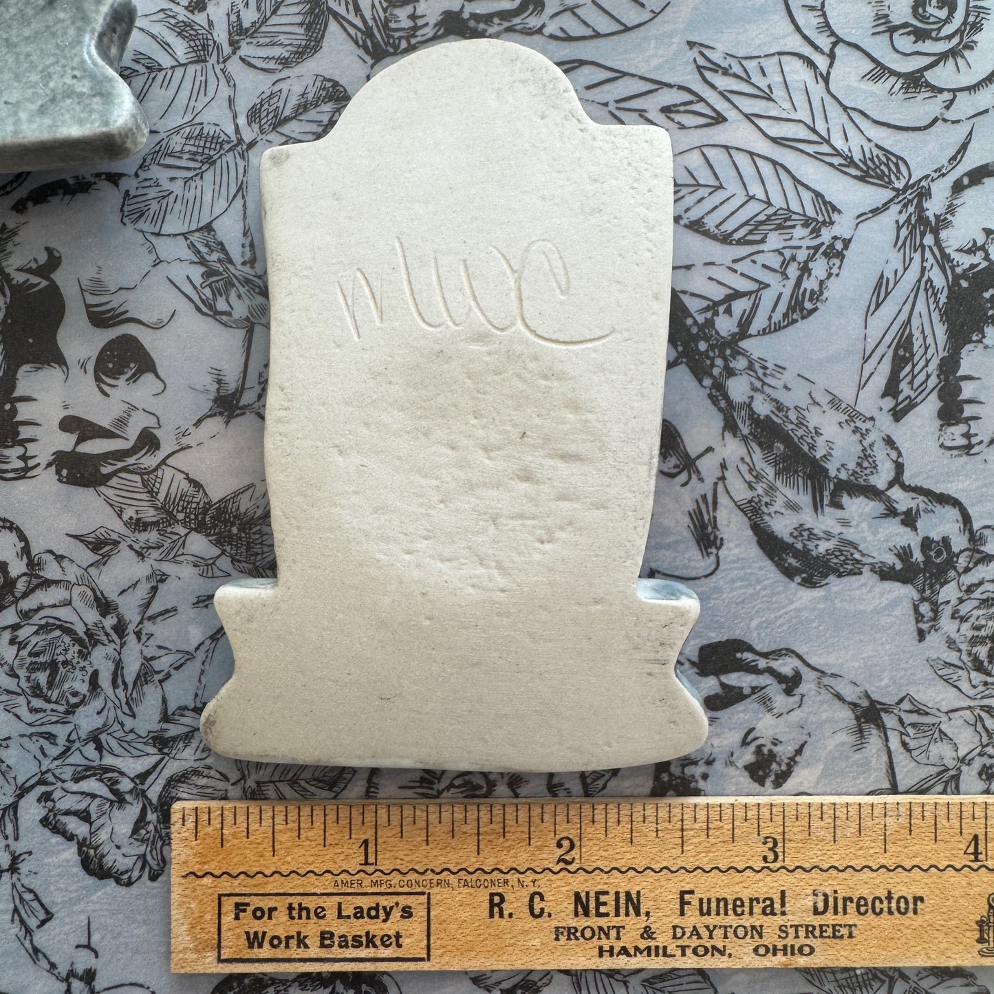 Handmade ceramic tombstone trinket dish