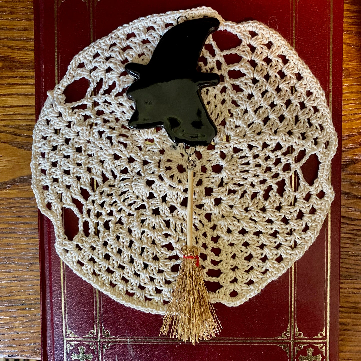 Witch with broom ornament
