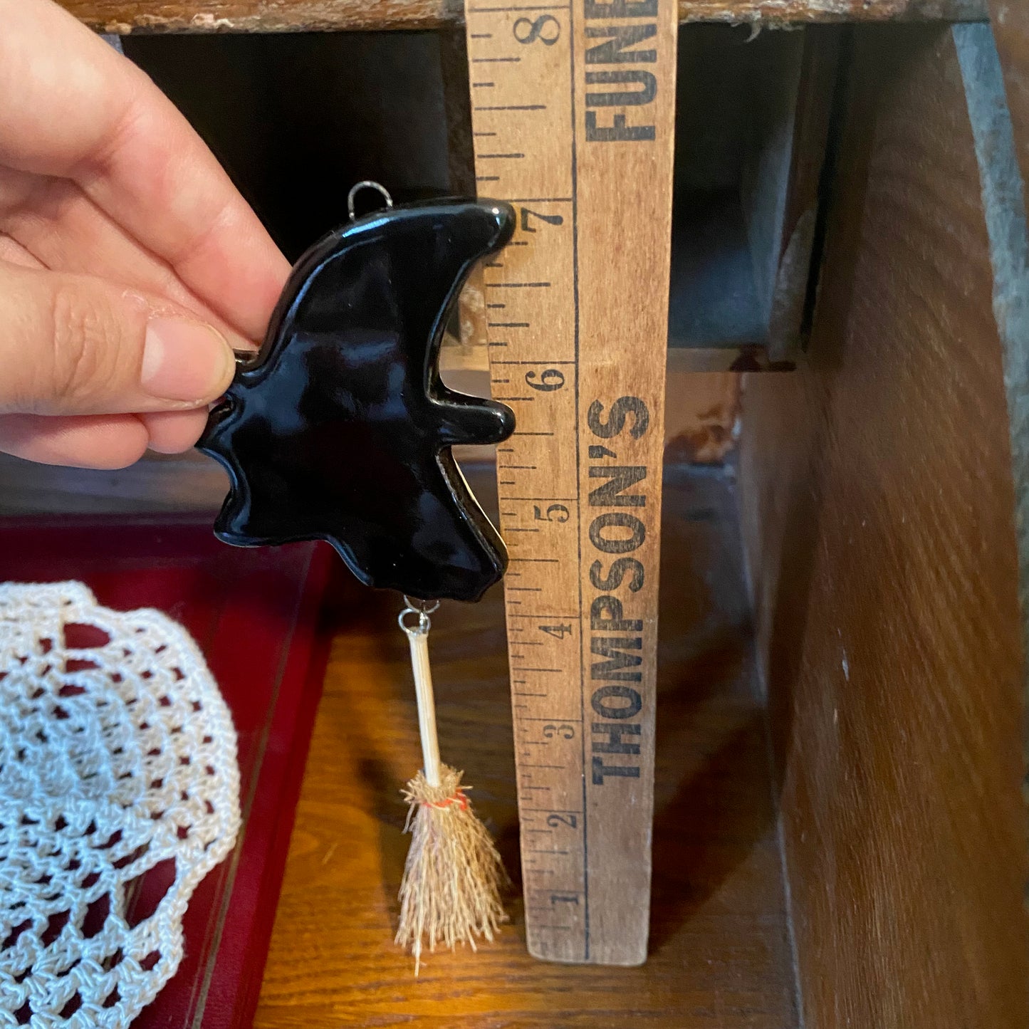 Witch with broom ornament