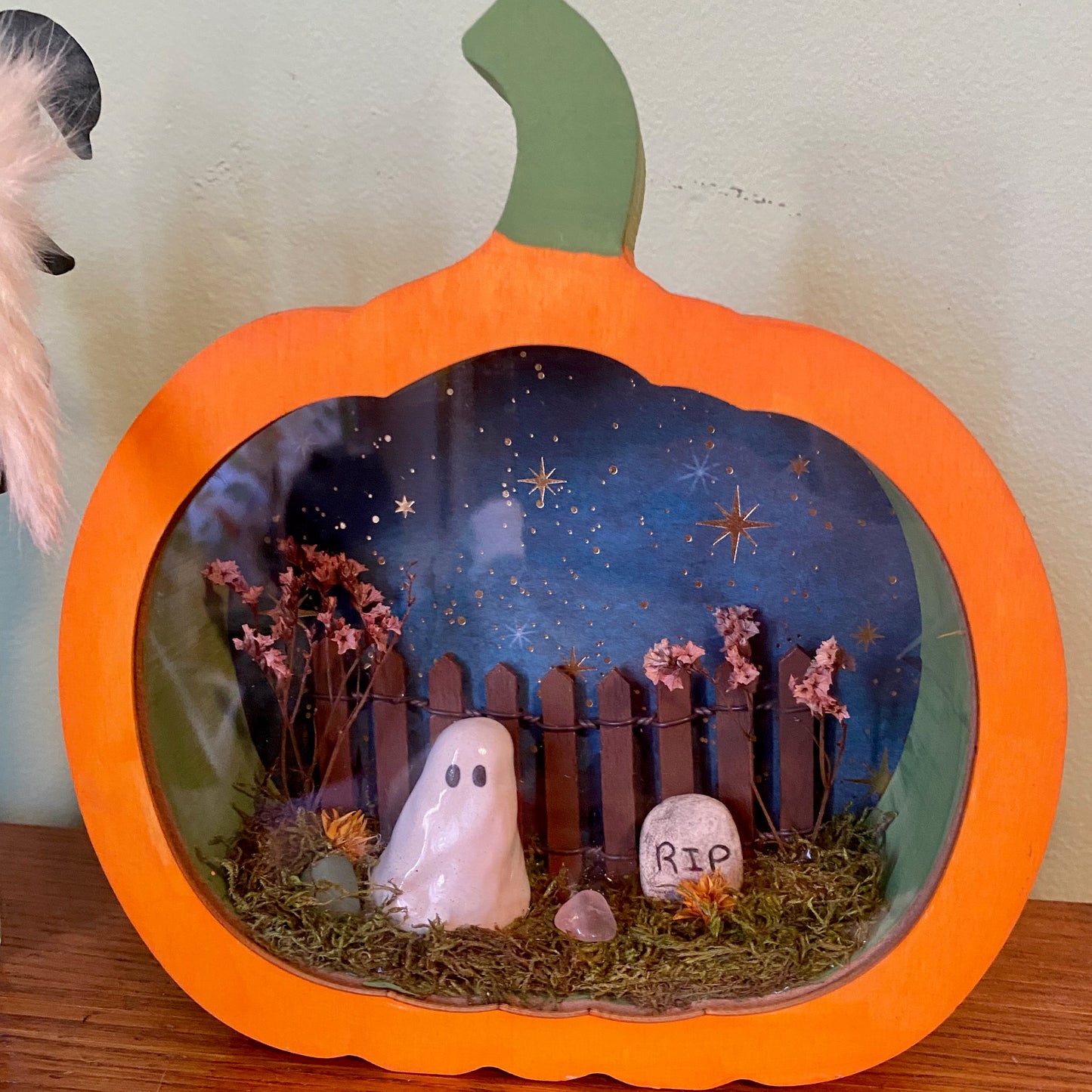 Pumpkin cemetery ghost shadow box