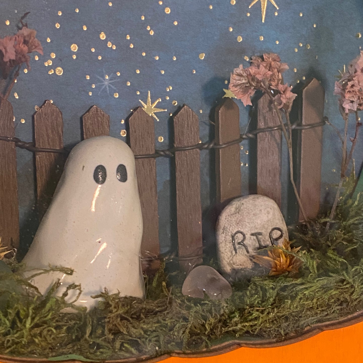 Pumpkin cemetery ghost shadow box