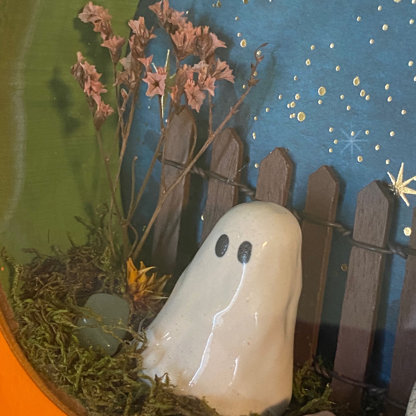 Pumpkin cemetery ghost shadow box