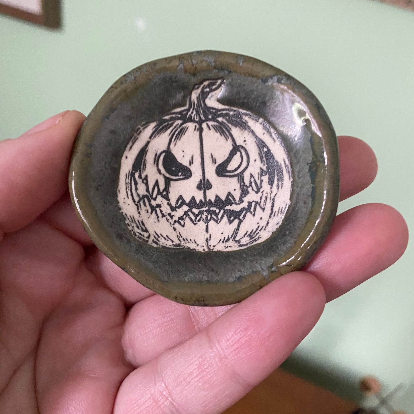 Set of 2 ceramic Jack o Lantern trinket dishes