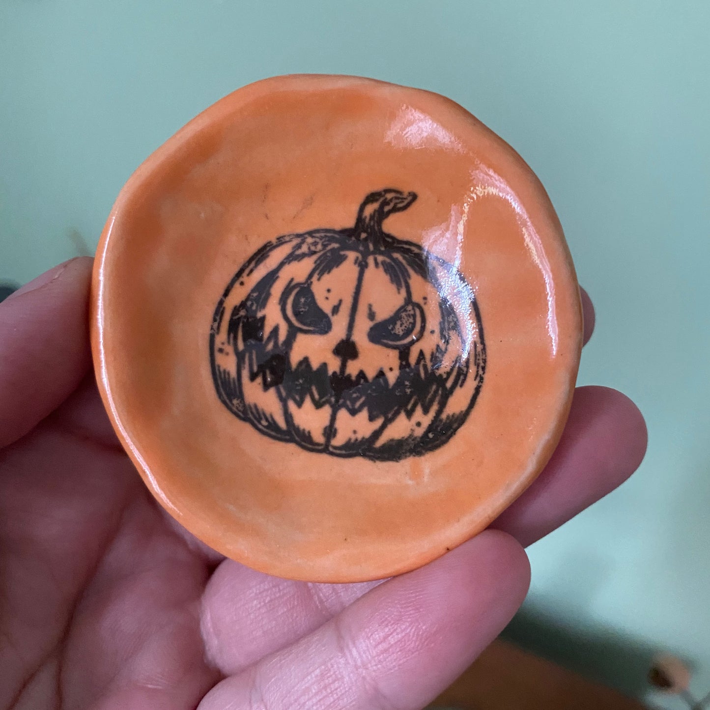 Set of 2 ceramic Jack o Lantern trinket dishes