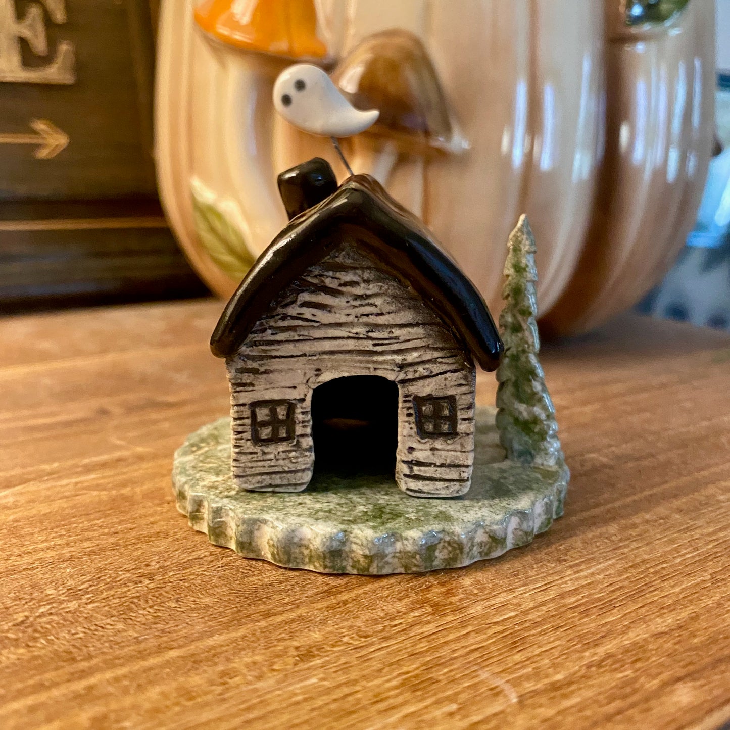 Haunted winter cabin incense burner