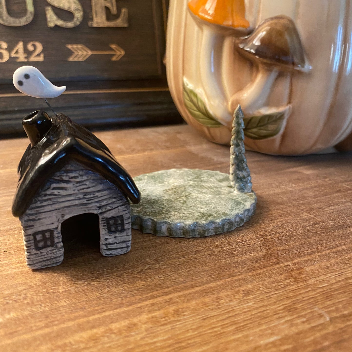 Haunted winter cabin incense burner