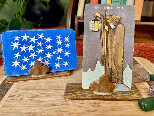 Handmade ceramic leaves tarot holder set- includes tarot stand for card of the day & tarot deck holder